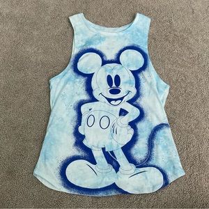 Juniors Disney Mickey Mouse Blue Tie Dye Mouse Outline Loose Muscle Tank Size XS